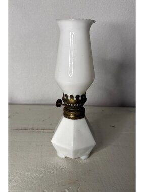 Vintage Milk Glass Oil Lamp And Shade MCM Footed Cottagecore Kerosene Works